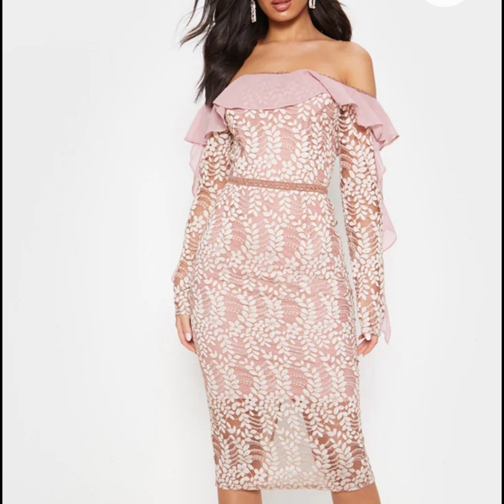PRETTYLITTLETHING Dust Pink, Off-shoulder Dress
